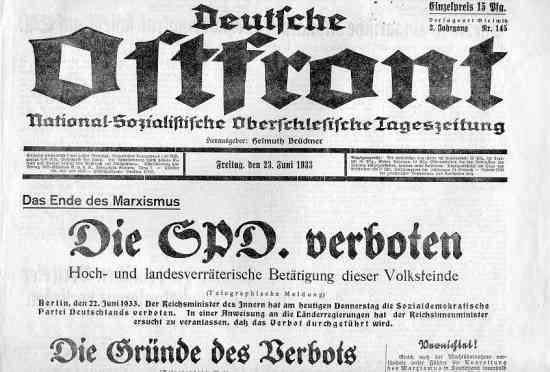 Zeitungsartikel der ?Deutschen Ostfront?: Verbot der SPD