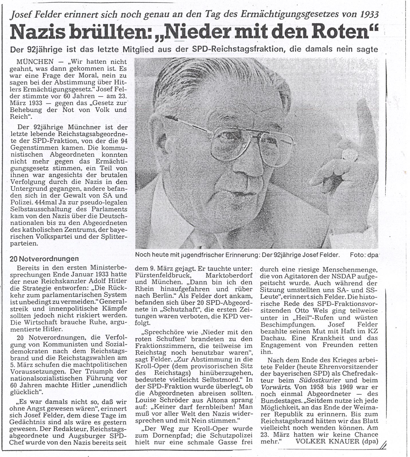 Josef Felder erinnert sich an den Tag des Reichsermchtigungs- gesetzes